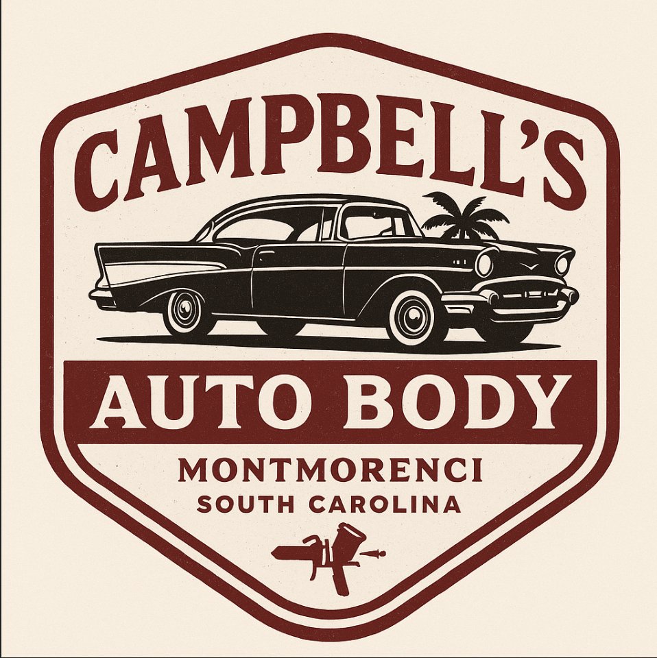 Campbell's Auto Body logo, classic car badge, Montmorenci South Carolina